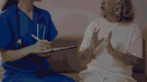 Patient discussing psychiatric medication management with a mental healthcare provider