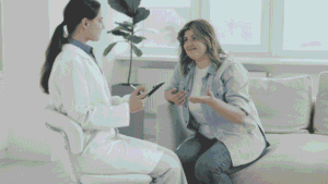 Patient discussing GLP-1 medical weight loss with a healthcare provider