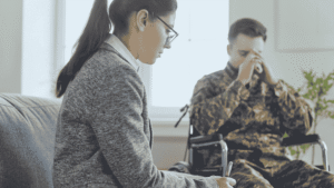 Veteran discussing mental health treatment options with a healthcare provider