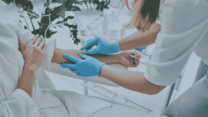 Patient receiving NAD+ IV therapy at a wellness clinic