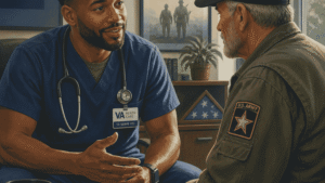 Veteran discussing VA Community Care with a healthcare provider
