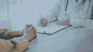Patient discussing Spravato treatment eligibility with a healthcare provider