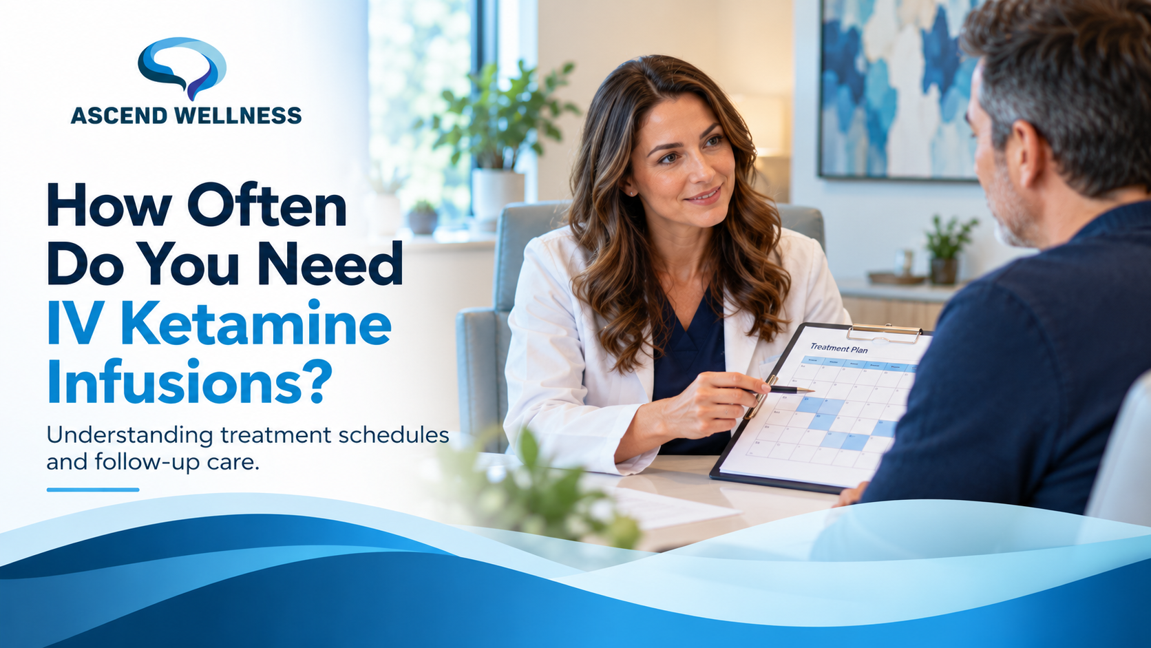 Healthcare provider discussing IV ketamine infusion frequency and depression treatment planning with a patient.